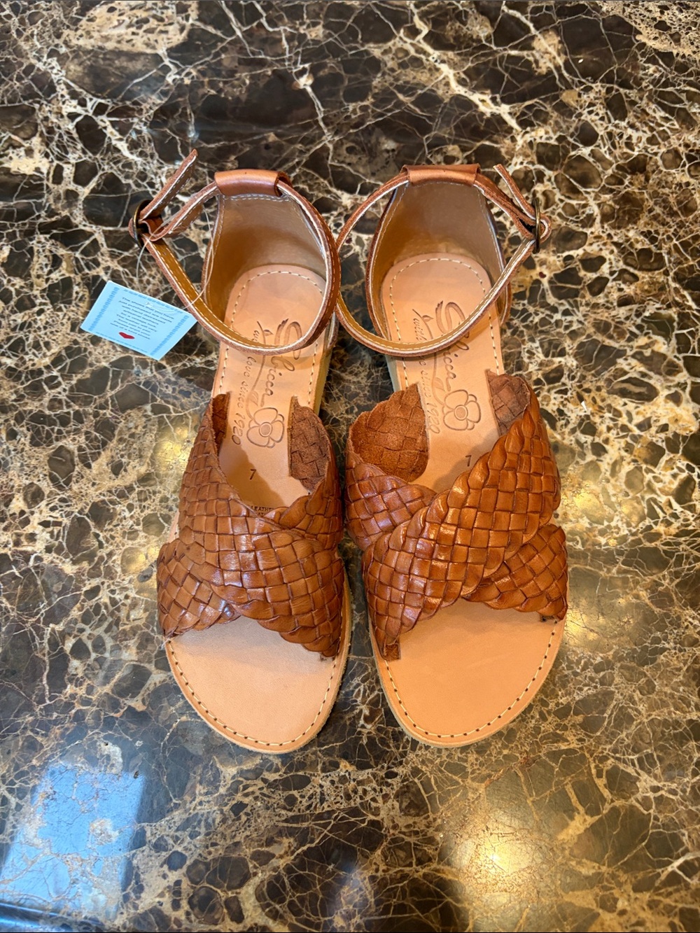 Sbicca Cognac Tan Braided Ankle-Strap Sandals.Size 7 NWT